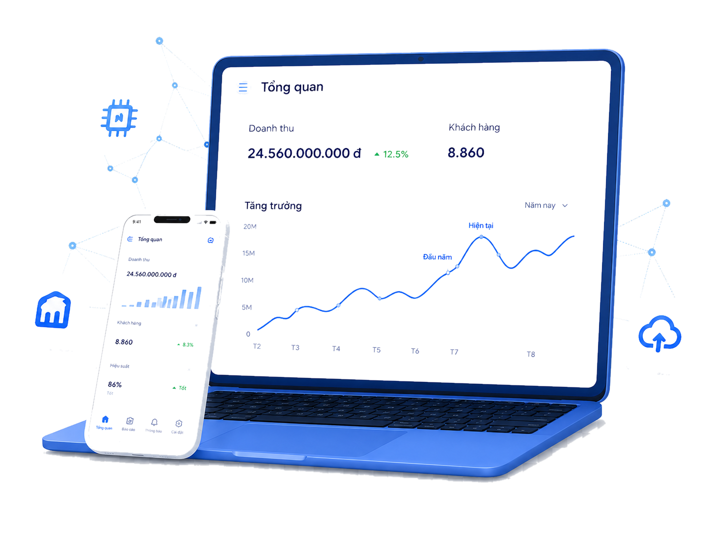 Dashboard chuyển đổi số CDSVN trên laptop và điện thoại